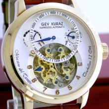 Gev Kuraz Real 360 12hr Flying Tourbillon Karrousel Mens Watch White & Gold