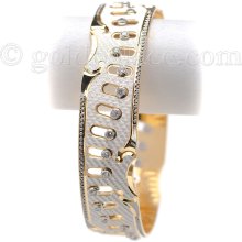 Gold Bangle With CZ Stones 22K Size 2-8/16th Inches Two Tone