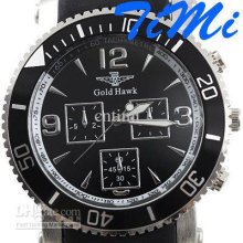 Gold Hawk Style Mens Rubber Black Quartz Fashion Watch