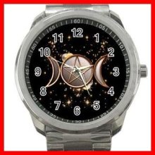 Gold Wicca Pagan Witch Moons Silvertone Sports Metal Watch 248