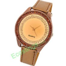 Good Jewelry Big Round Dial Leather Band Quartz Watch