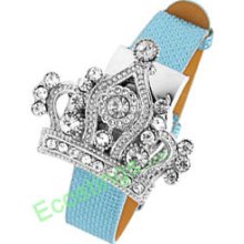 Good Jewelry Blue Leather Band Rhinestone Diadem Watchcase Ladies Watch