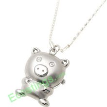 Good Jewelry Cute Pig Pendant Ladies' Silvery Necklace Watch