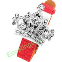 Good Jewelry Leather Band Rhinestone Diadem Watchcase Ladies Watch