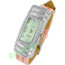 Good Jewelry Rectangle Ladies' Pink Leather Slim Quartz Watch