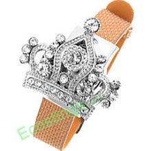 Good Jewelry Rhinestone Diadem Watchcase Leather Band Ladies Watch Brown