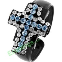 Good Sky Blue Rhinestone Cross Case and Bracelet Metal Band Girl's Watch