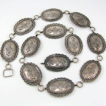 Gorgeous Navajo Hand Stamped Sterling Silver Concho Link Belt - J Ir