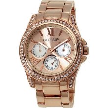 Gossip Multi-Function Boyfriend Watch with Crystal Bezel - Rosetone - One Size