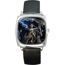 Gothic Death on a Square Watch w/Leather Bands NEW - Multi-color - Leather