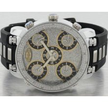 Grand Master Genuine Diamond Watch .15ct 5 Time Zone Aqua Jojo Iced Pave Black