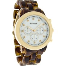 Gruen II Ladies Crystal GoldTone MultiFunction TurtleShell Bracelet Watch GRT917