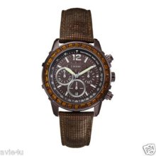 Guess Dazzling Sport Chronograph Brown Bronze Leather Crystal Women's Watch