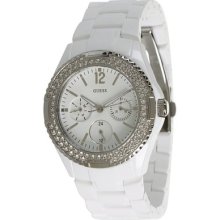 Guess U0062l7 Women's White Acrylic Feminine Classic Crystal Accented Watch