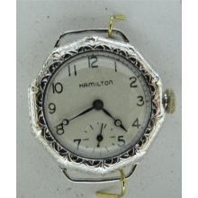 Hamilton 14k White Gold Women's Watch With White Dial And Black Numbers