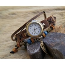 Hand-woven highend suede brecelet watch, leather retro watch,unisex charm bracelet watch DA027