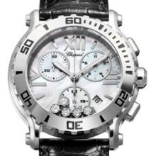 Happy Sport Chronograph (SS / White-Diamonds / Leather Strap)