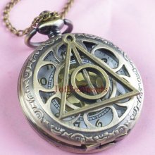 Harry Potter Deathly Hollows Pocket Watch Necklace,golden Dial Pocket Watch