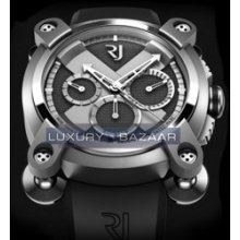 Heavy Metal Chronograph (SS-PVD / Grained Moon Silver / Rubber Strap)