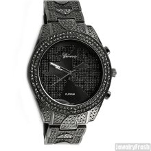 Hematite Gray World Map Dial Iced Out Big Face Watch