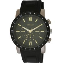 Henley Men's Quartz Watch With Black Dial Analogue Display And Black Lazer Crystal Silicone Strap H02041.11