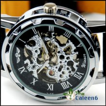 Hollow Men Luxury Titanium Black Automatic Skeleton Mechanical Mens Watch Fashio