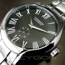 Hours Clock Luxury Sport Men Fashion Silver Black Steel Wrist Watch Wv203