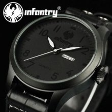 Infantry Date Day Mens Leather Quartz Fashion Military Corps Elegant Watch