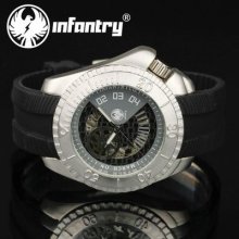 Infantry Semi Automatic Mens Sport Army Mechanical Wrist Watch Black Rubber Gift