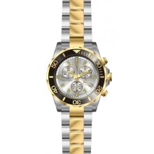 Invicta 12113 Men $1995 Pro Diver Silver Dial Quartz Chrono Gold Ss Watch