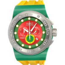 Invicta Men's Akula Chronograph Stainless Steel Case Rubber Bracelet Red and Green Dial 12323