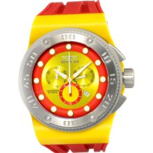 Invicta Men's Akula Chronograph Stainless Steel Case Rubber Bracelet Yellow and Red Dial 12331