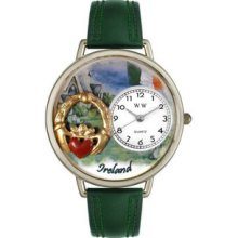 Ireland Hunter Green Leather And Silvertone Watch