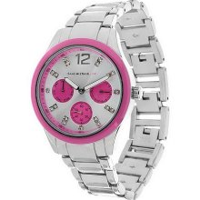 Isaac Mizrahi Live! Colorful Chronograph Bracelet Watch - Pink/Silver - One Size