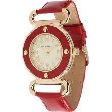 Isaac Mizrahi Live! Vintage Dial Leather Strap Watch - Red - One Size