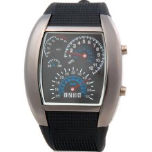 Japanese Movement Racing Car Dashboard Design Fan Shaped LED Watch with Plastic Strap (Black)