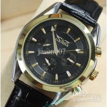 Jaragar Black White Men Leather Dive Stainless Luxury Automatic Mech