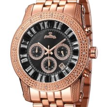 JBW Krypton Chronograph Diamond Watch Dial Color: Black, Diamond Color: Clear / Black, Bezel Color: 18K Rose Gold Plated