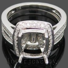 Jewelry Sets Vintage Cushion 8.5mm Solid 18Kt White Gold 0.60ct Diamond Wedding Band Engagement Ring