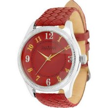 Joan Rivers Coin Edge Woven Leather Strap Watch - Red - One Size