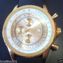 Joshua & Sons Js10t01 Gold Tone Multi Function Chrono Mens Watch Rubber Strap