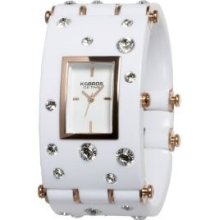 K & Bros Ice Time Crystals Wide Bracelet White Watch New NWT Rhinestones