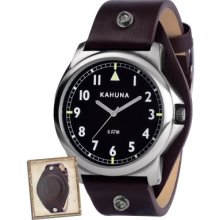 Kahuna Men's Quartz Watch With Black Dial Analogue Display And Brown Leather Strap Kus-0079G