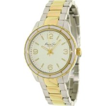 Kenneth Cole York Womens White Dial 3 Hand Gold Two Tone Bracelet Watch