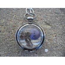 Key and Watch Face Steampunk Pocket Watch Necklace Purple and Silver