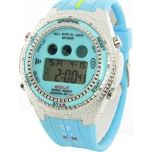 King Master Silver Blue Diamond Digital Mens Aqua Techno Watch $450