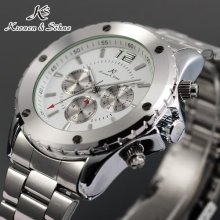 Ks Automatic Mechanical 6 Hands Analog Date Stainless Steel Sport Men Watch Gift