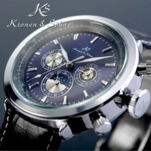 Ks Automatic Mechanical Purple Dial 6 Hands Date Day Men Leather Sport Watch