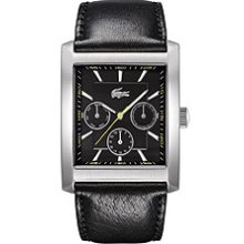 Lacoste Men's Black Leather Black Dial Multi Eye Watch 2010588