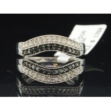 Ladies 10k White Gold Black Diamond Engagement Solitaire Ring Jacket Band .55 Ct